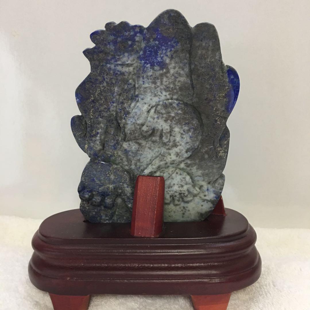 ラピスラズリ 龍彫 台付き　送料込み