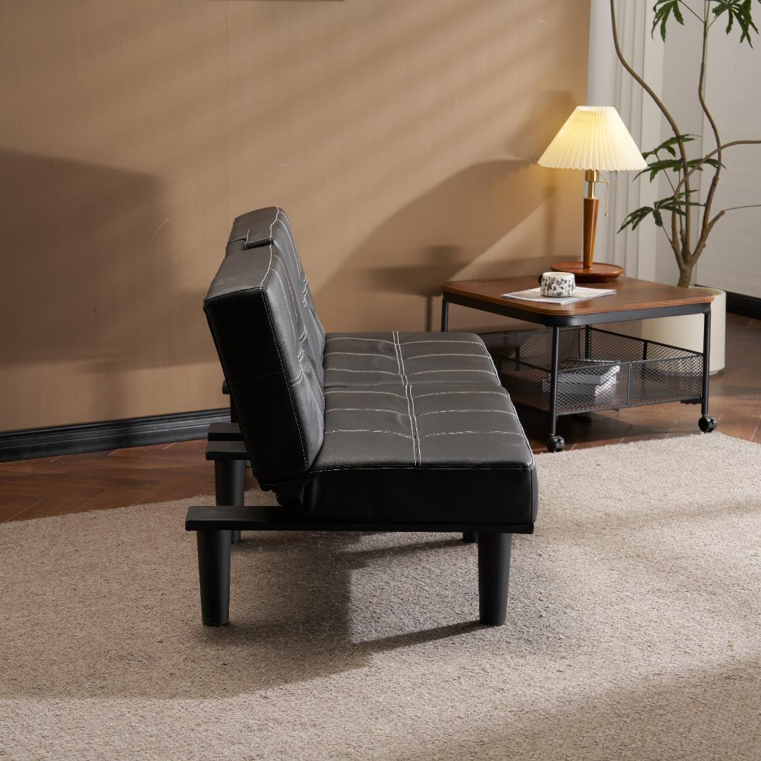 超人気！ソファベッド ソファ ベッド カップホルダー付き 組立て簡単 BLACK