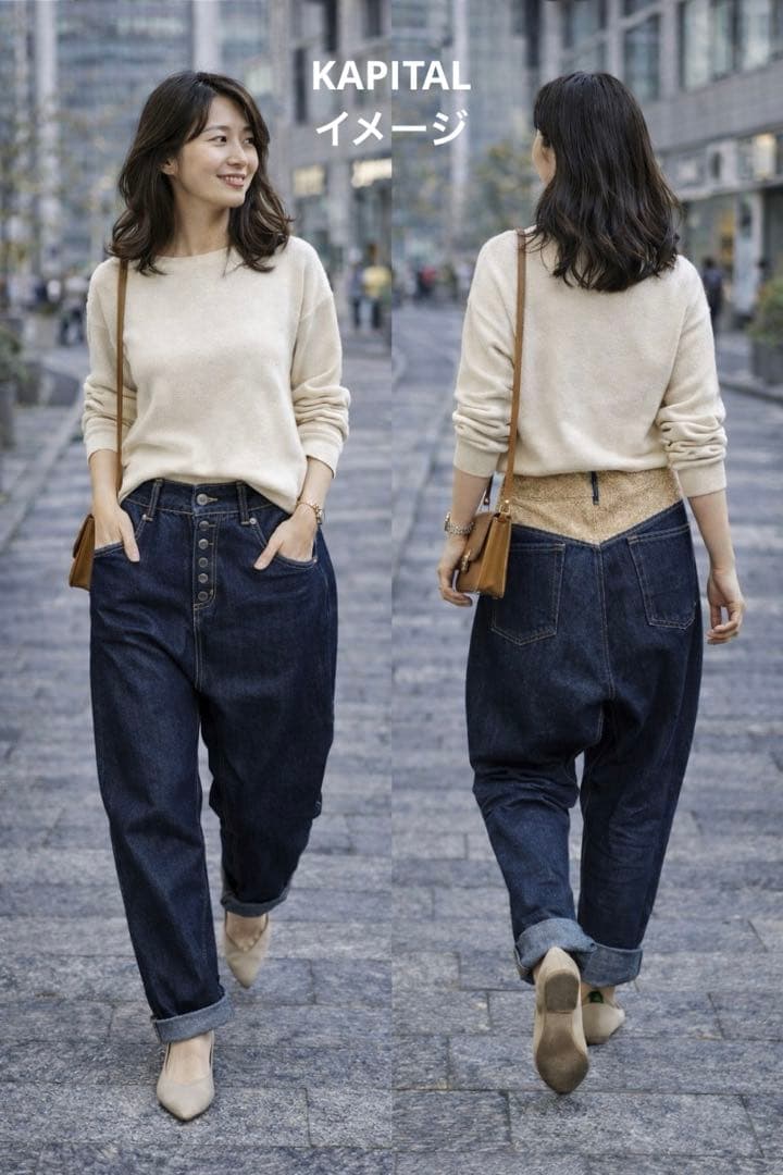 ★美品！KAPITAL 異素材ドッキングサルエルデニム