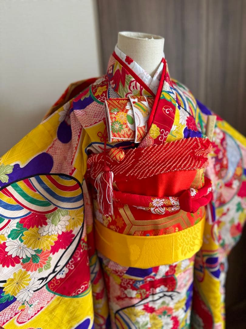 七五三に★正絹　アンティークエ霞に鞠と貝合わせ文様着物と袋帯のセット