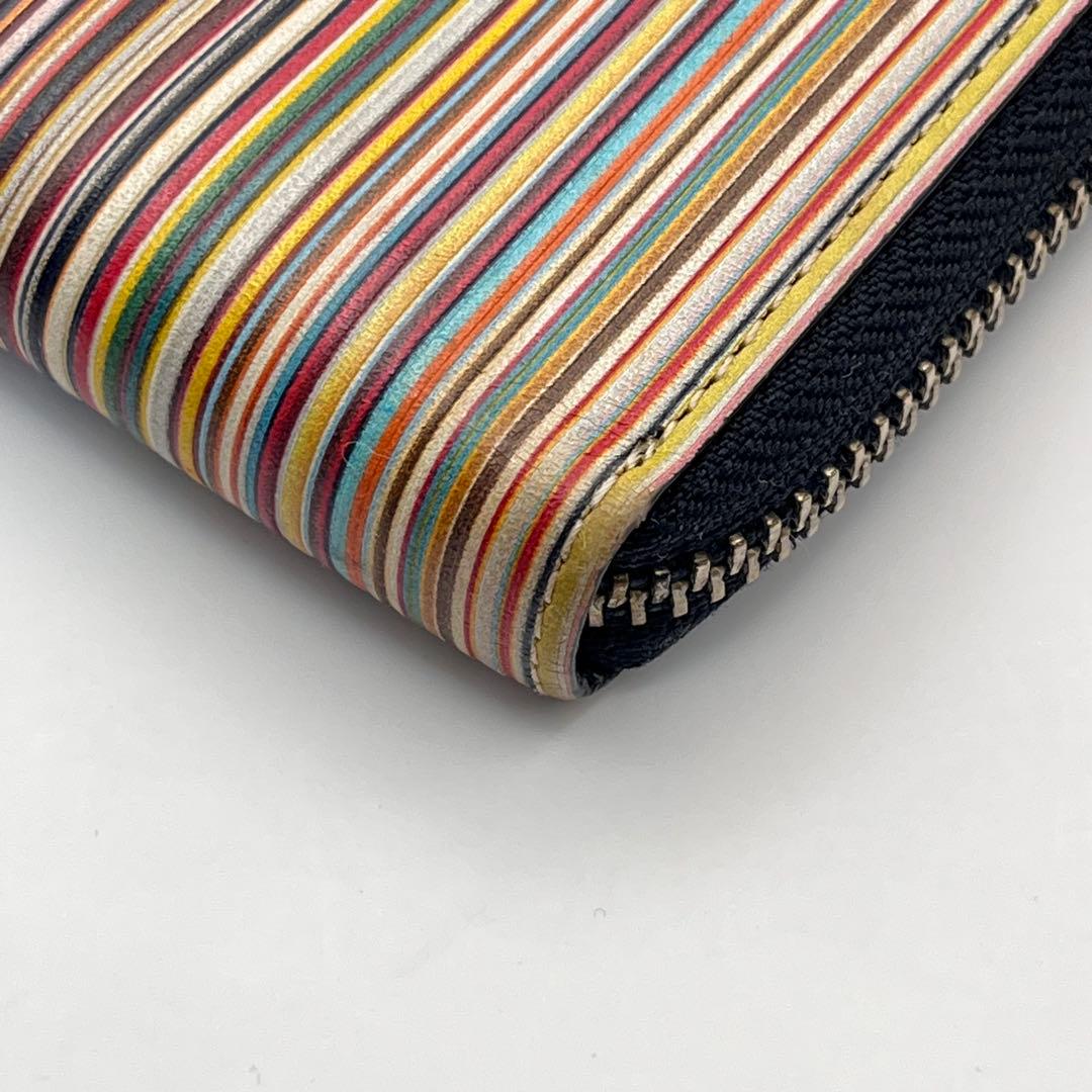 ポールスミス マルチストライプ ラウンドファスナー 長財布 黒