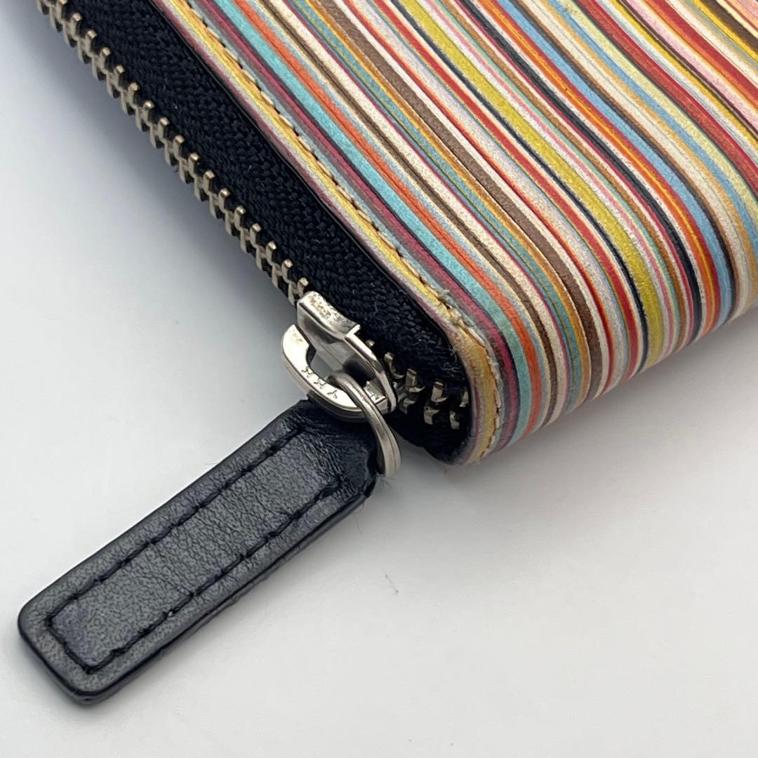 ポールスミス マルチストライプ ラウンドファスナー 長財布 黒