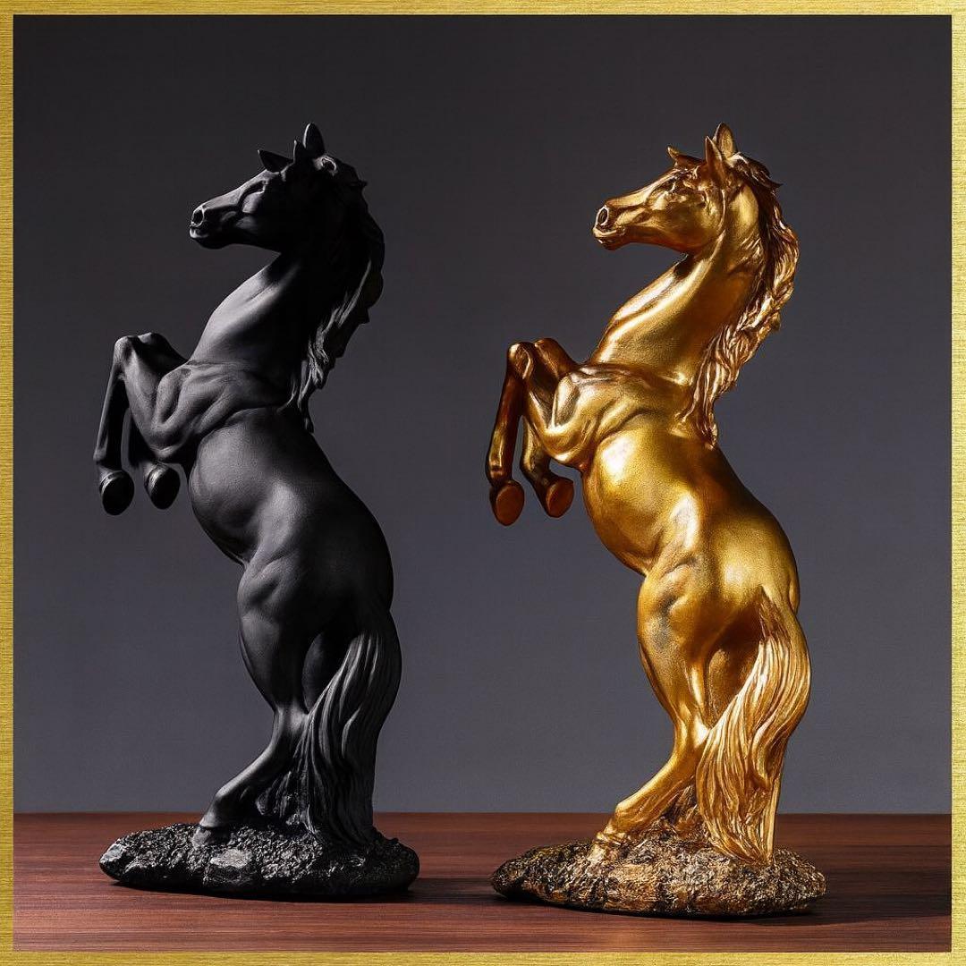 高級 金馬＆黒馬 風水 開運 置物 午年 インテリア 開運 オブジェ 高見え