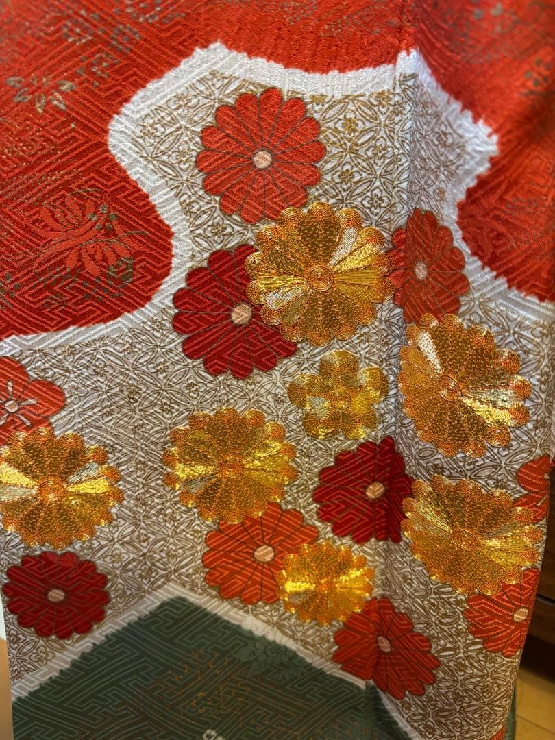 正絹　振袖　長襦袢　袋帯3点セット　古典柄　白系