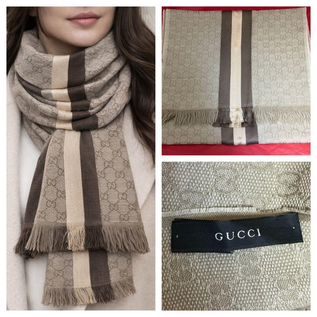 GUCCI☆GG柄ロングマフラー silk20％混
