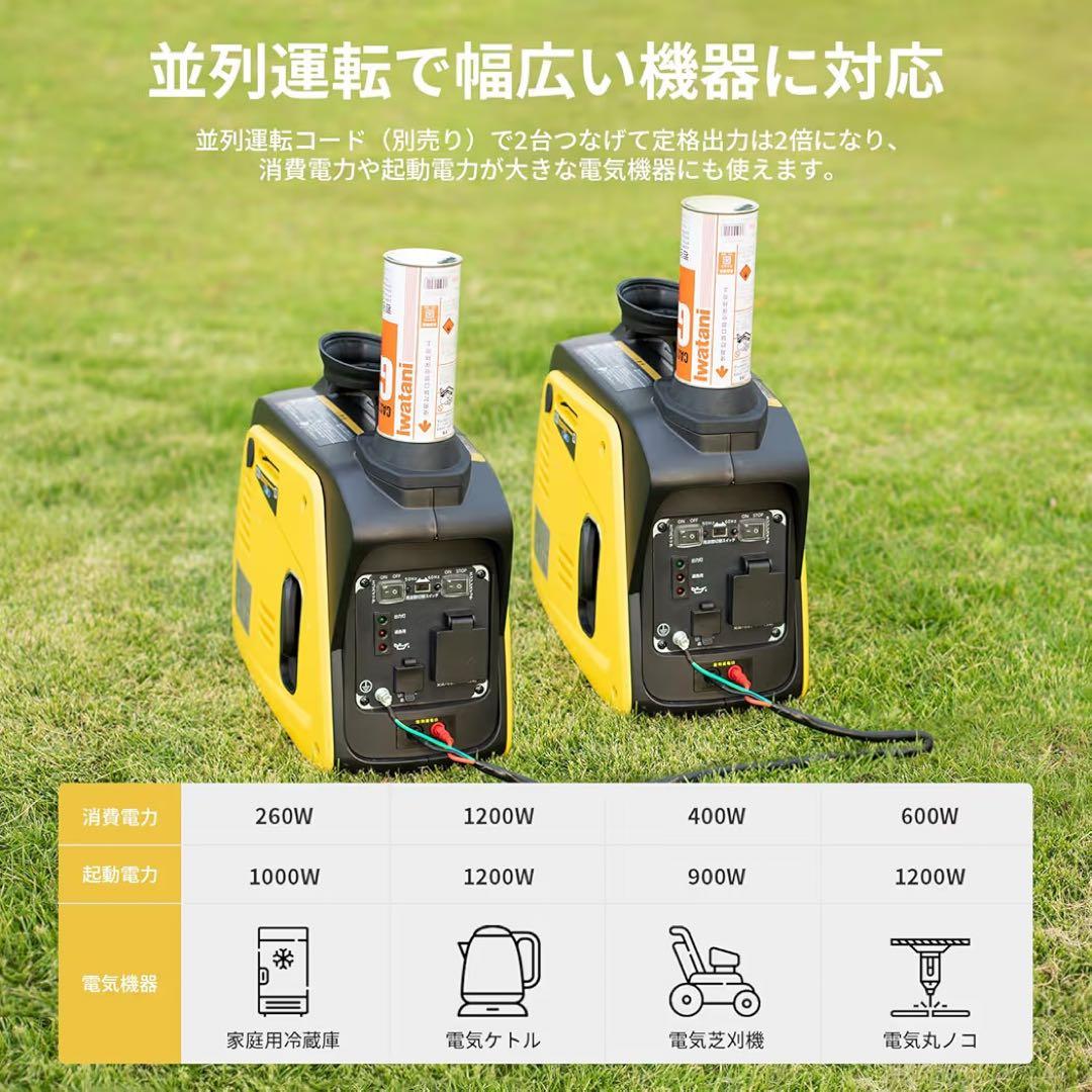 【大特価】EENOUR インバーター発電機 カセットボンベ式 定格出力 災害時