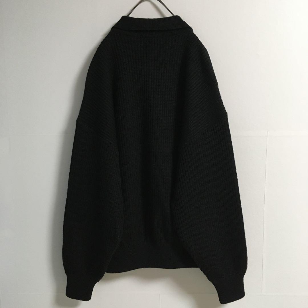 90s〜00s 古着 オープンカラー 襟付きウールカーディガン 異素材切替 黒