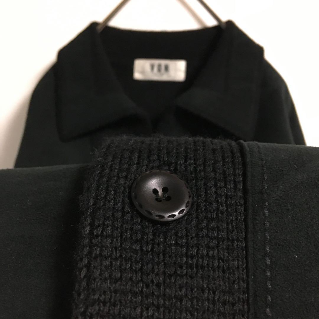 90s〜00s 古着 オープンカラー 襟付きウールカーディガン 異素材切替 黒