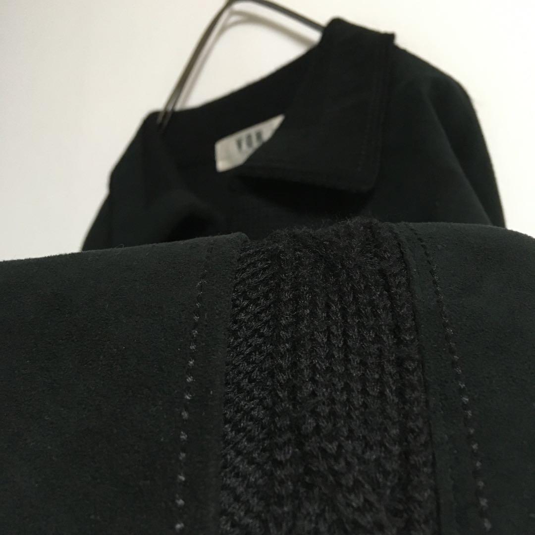 90s〜00s 古着 オープンカラー 襟付きウールカーディガン 異素材切替 黒