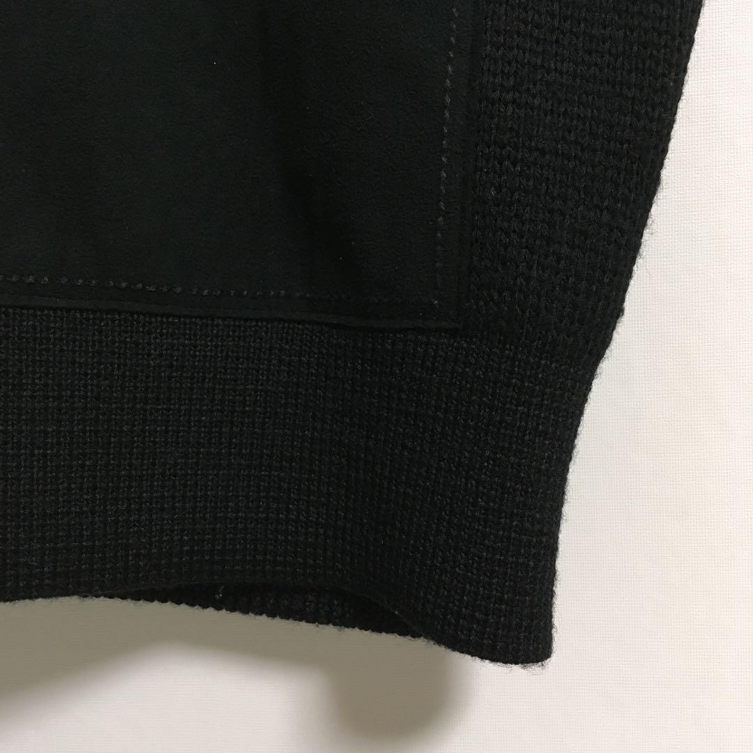 90s〜00s 古着 オープンカラー 襟付きウールカーディガン 異素材切替 黒