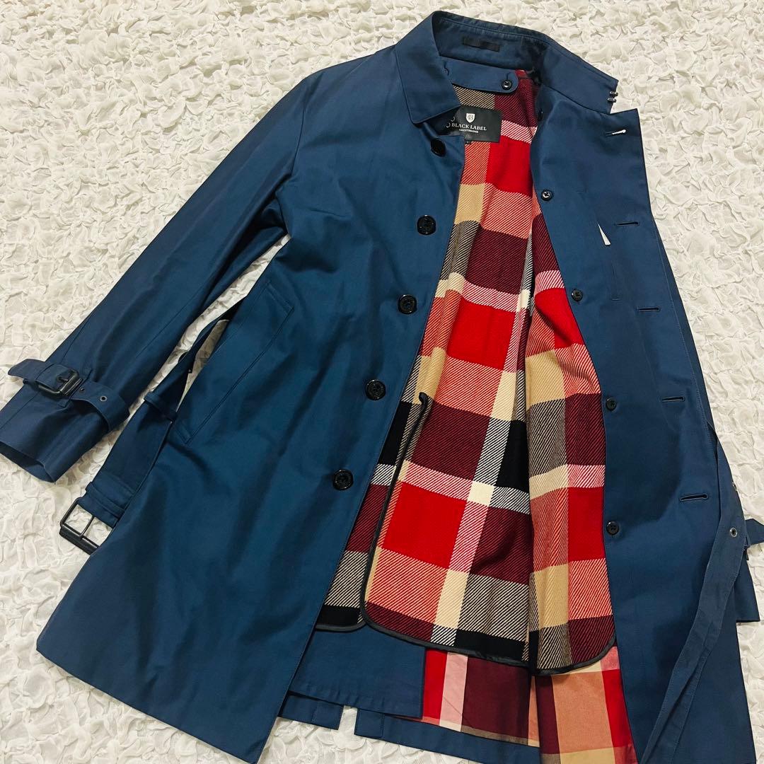ブラックレーベルクレストブリッジ ノバチェック トレンチコート L紺ステンカラー
