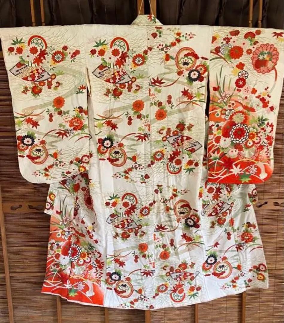 7歳祝い着 七五三用 花柄 伝統的着物K105