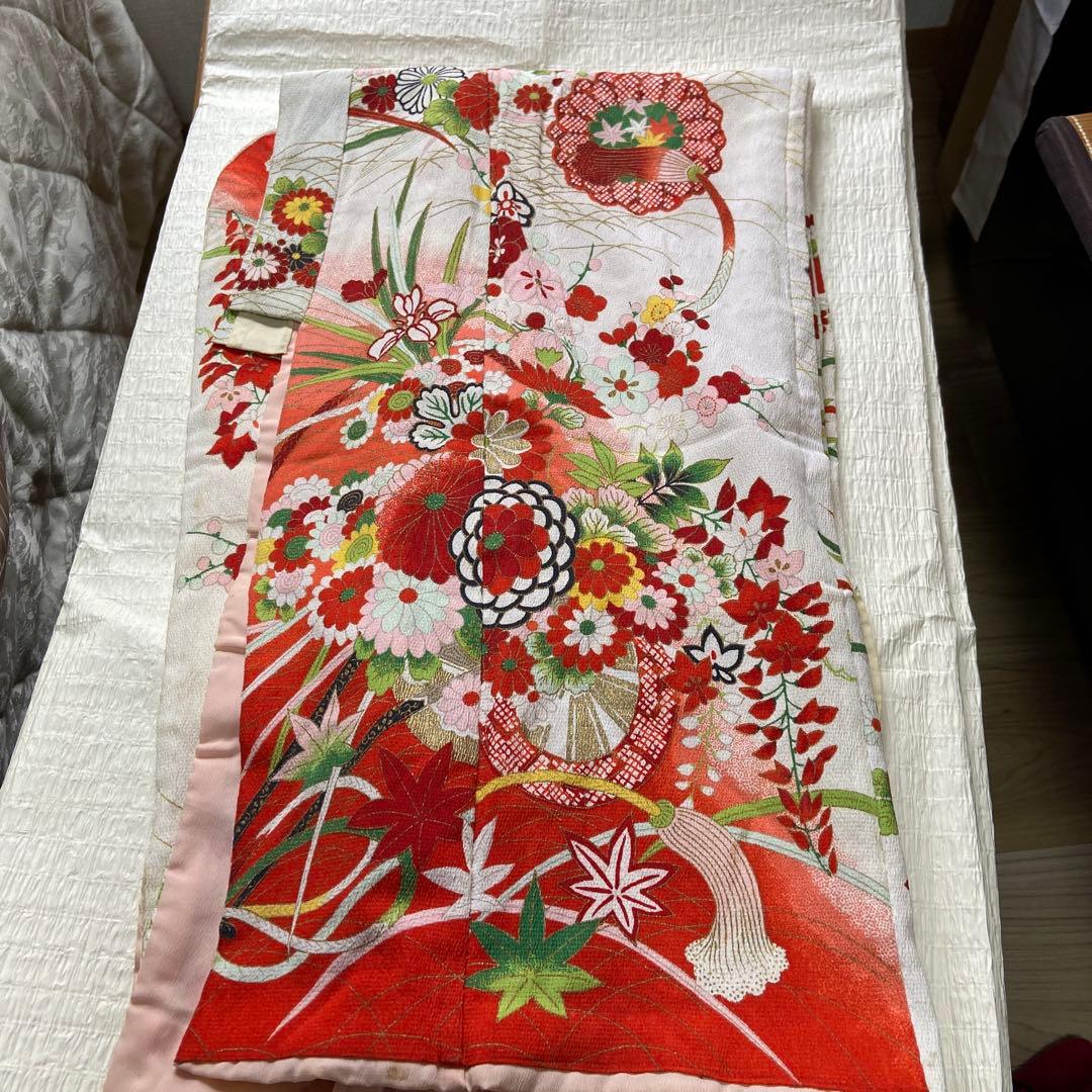 7歳祝い着 七五三用 花柄 伝統的着物K105