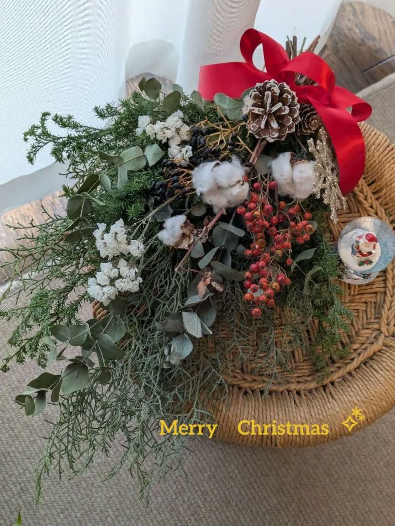 【専用】針葉樹と木の実のスワッグ43cm・クリスマス☆（ドライフラワー）