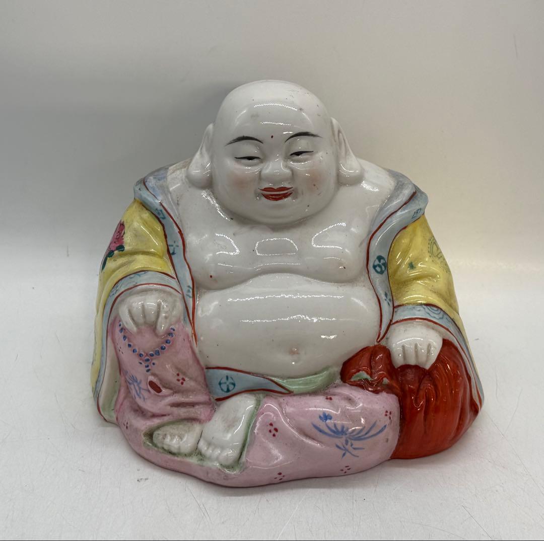 中国　景徳鎮製　色絵彌勒像　送料込み251222