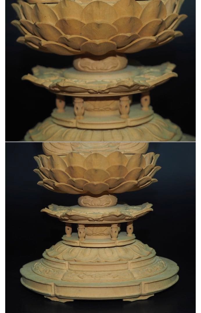 送料無料　作家物『翠』在銘手彫り黄楊拓殖材細密彫刻大日如来座像高さ25.5ｃｍ