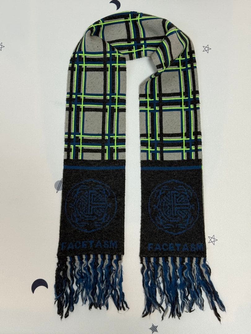 FACETASM チェック柄マフラー ネオンイエロー