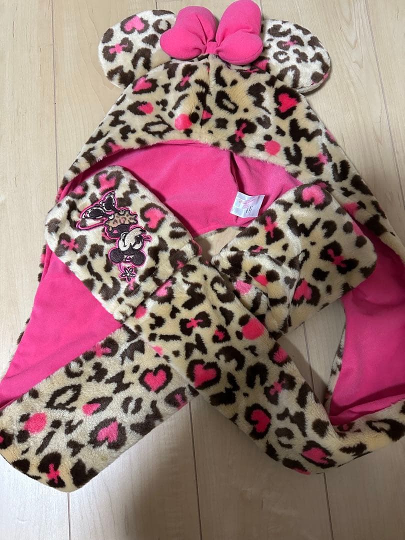 ミニー　マフラーキャップ　ヒョウ柄