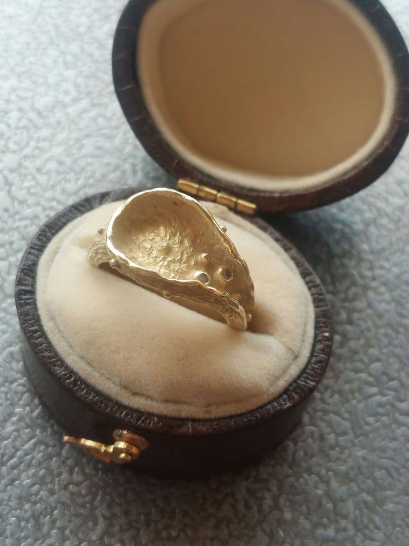 K18大振りリング⭐作家物？⭐艶消し+ダイヤ⭐個性的⭐レア