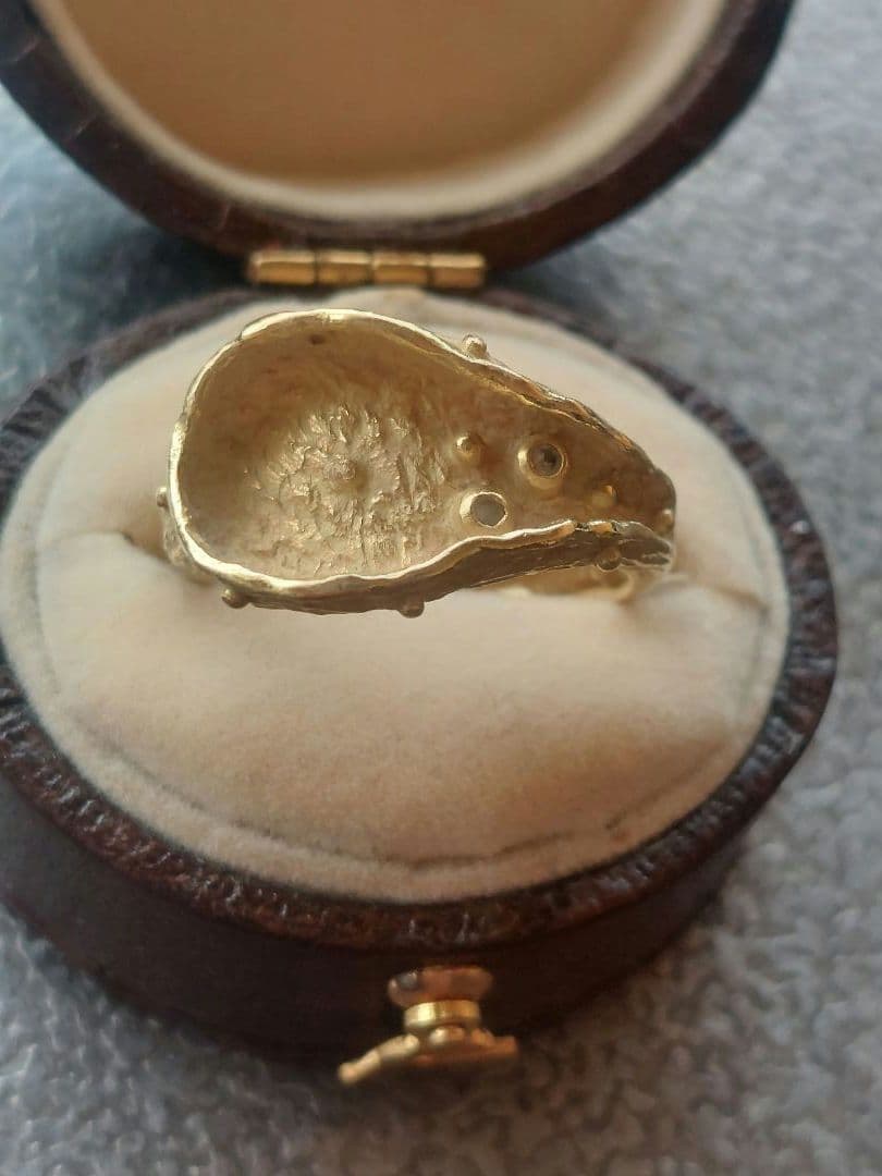 K18大振りリング⭐作家物？⭐艶消し+ダイヤ⭐個性的⭐レア