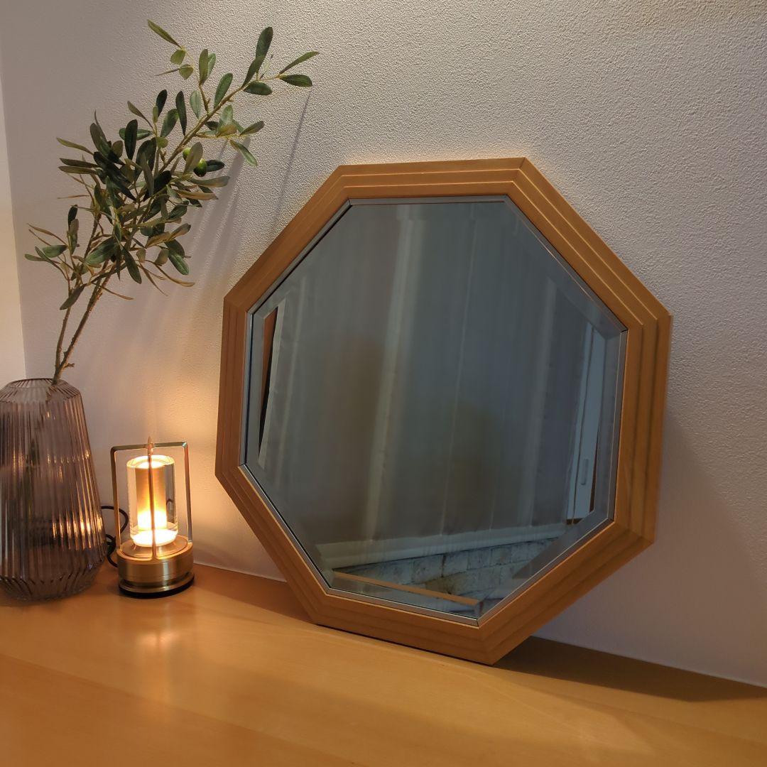 鏡　八角形　ビーチ材　塩川光明堂