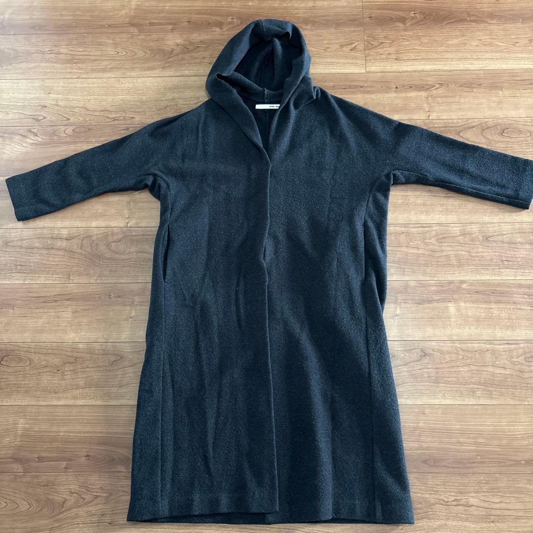 evam eva プレスウール　フーディッド　ロングコート　チャコール