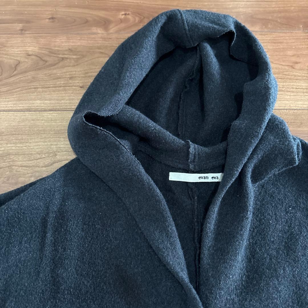 evam eva プレスウール　フーディッド　ロングコート　チャコール