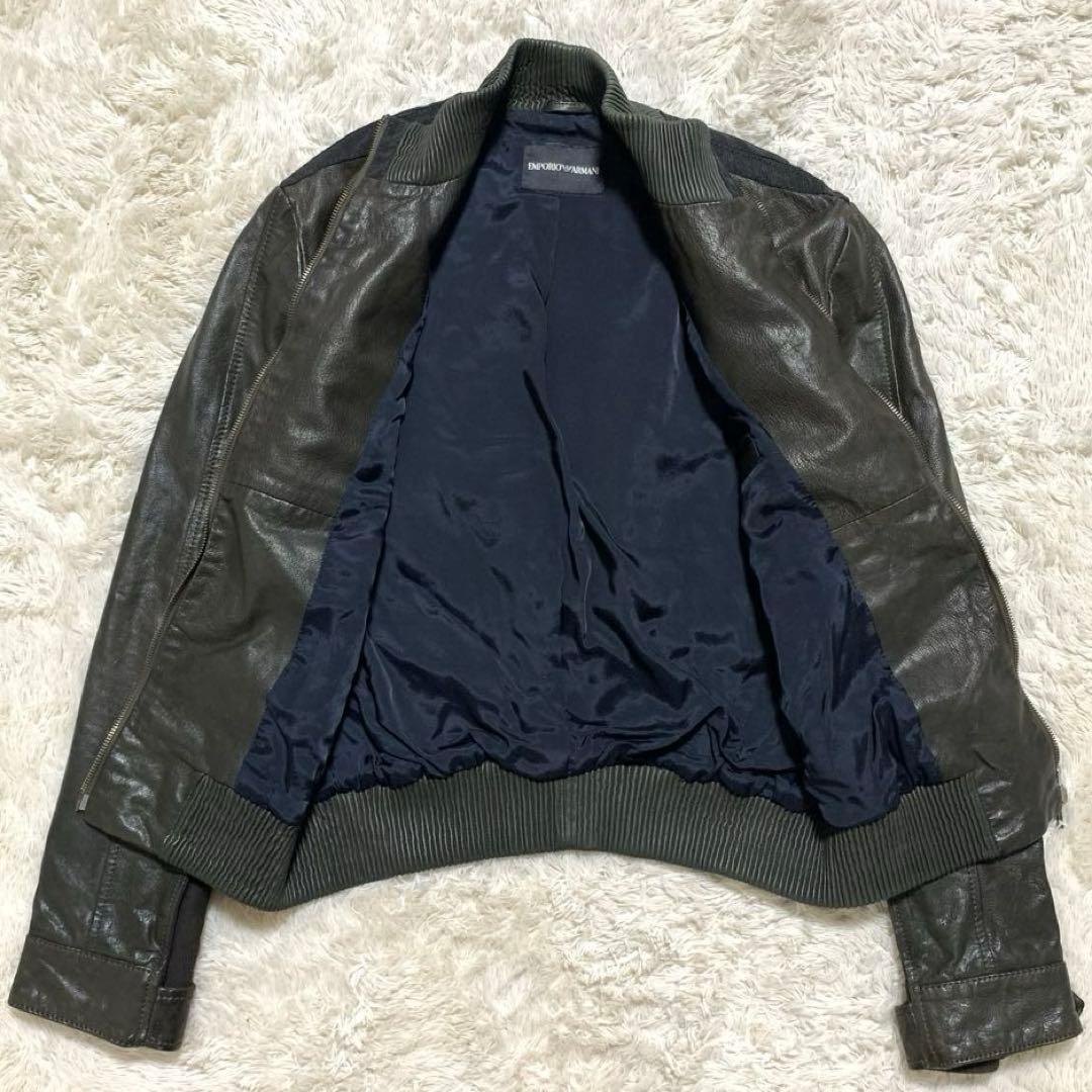 ARMANI エンポリオアルマーニ レザー ジャケット 羊革 ロゴプレート 50