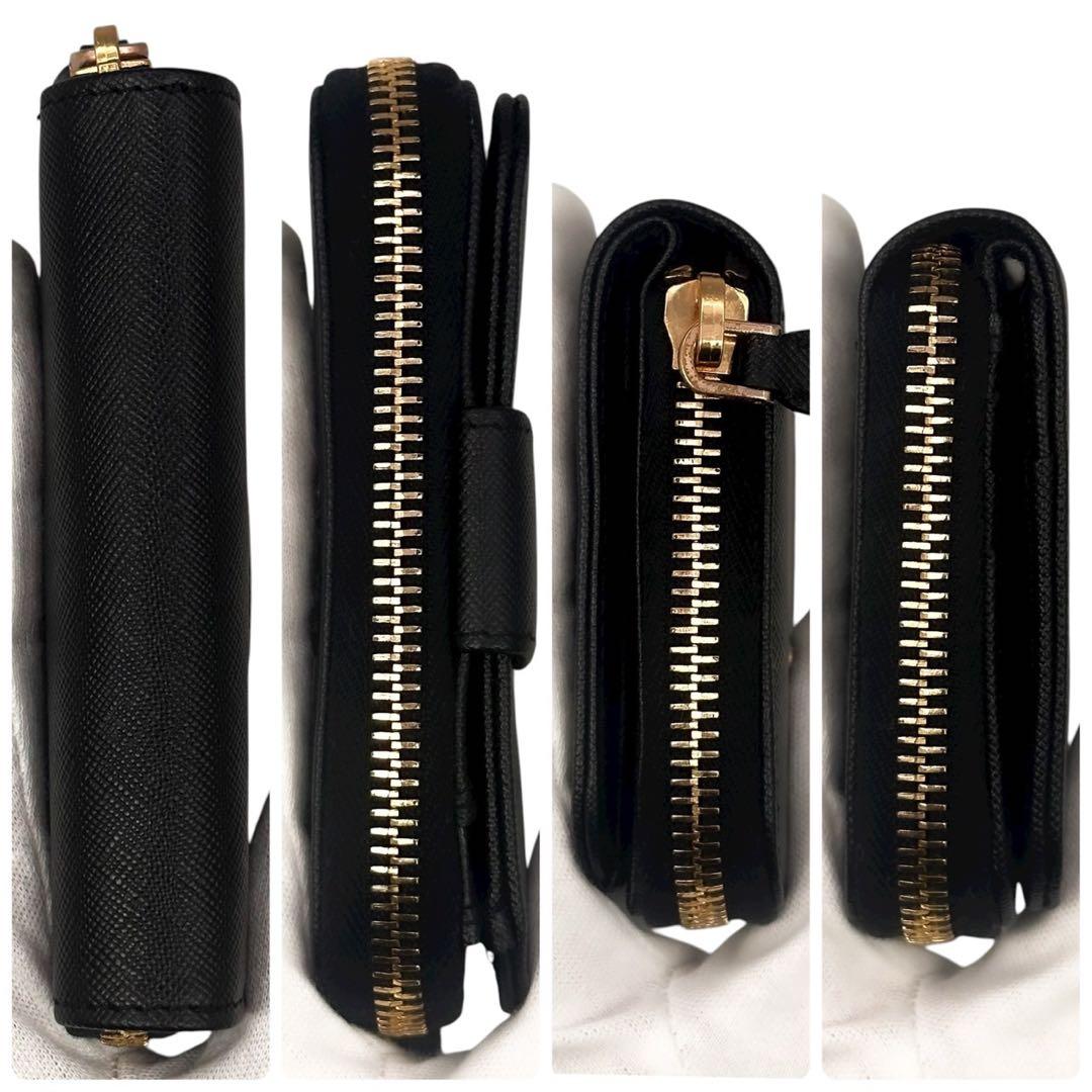 極美品 箱付 プラダ サフィアーノ 二つ折り財布 ロゴ 小銭入れ  カード