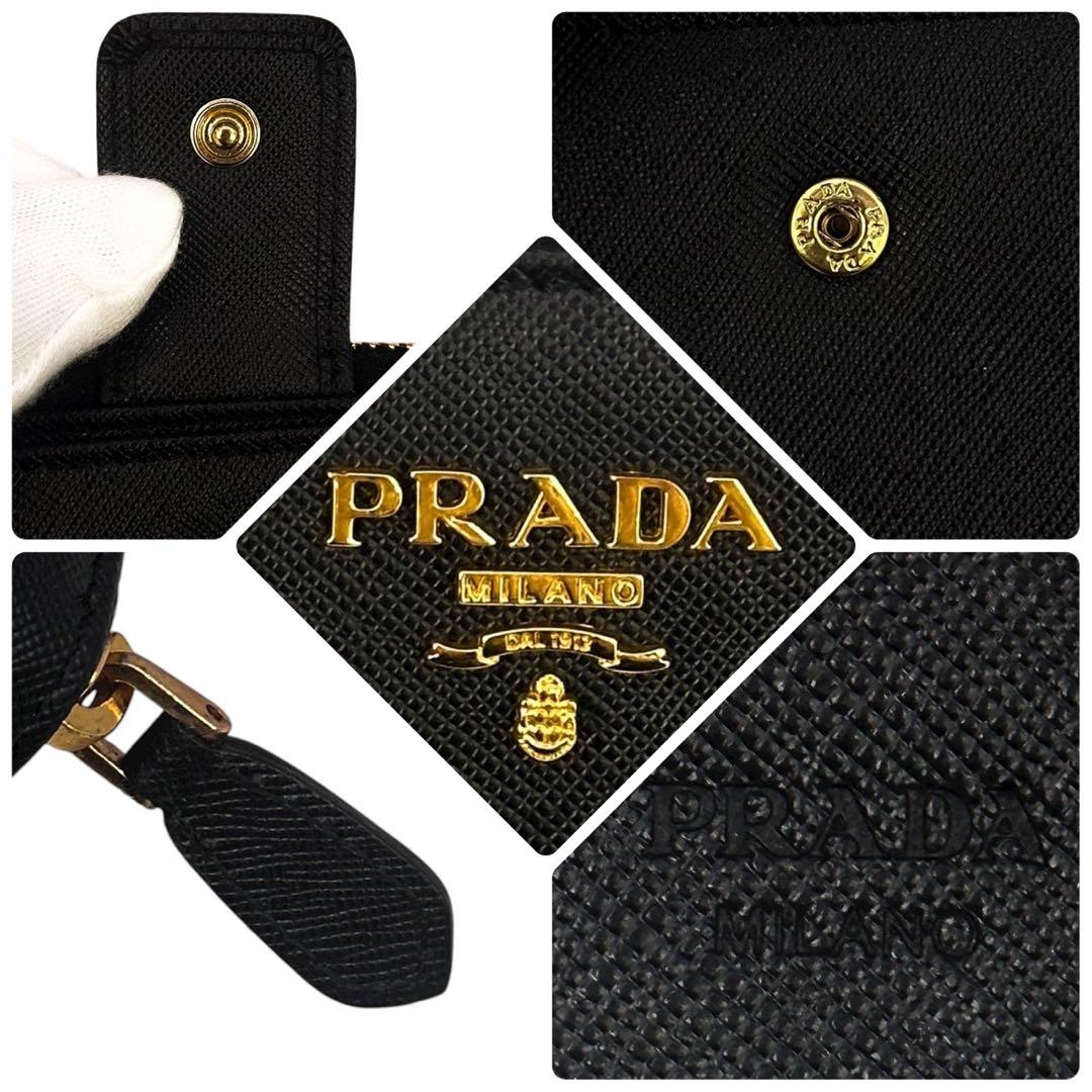 極美品 箱付 プラダ サフィアーノ 二つ折り財布 ロゴ 小銭入れ  カード