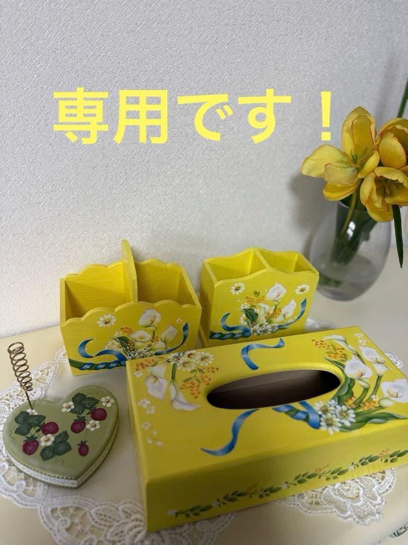 トールペイント作品　カラー柄　ティッシュボックス他　4点セット