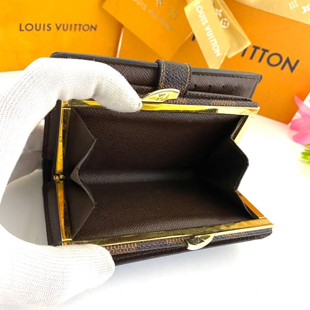 ルイ ヴィトン◎ヴィエノワ ダミエ エベヌ がま口 二つ折り コンパクト 茶色