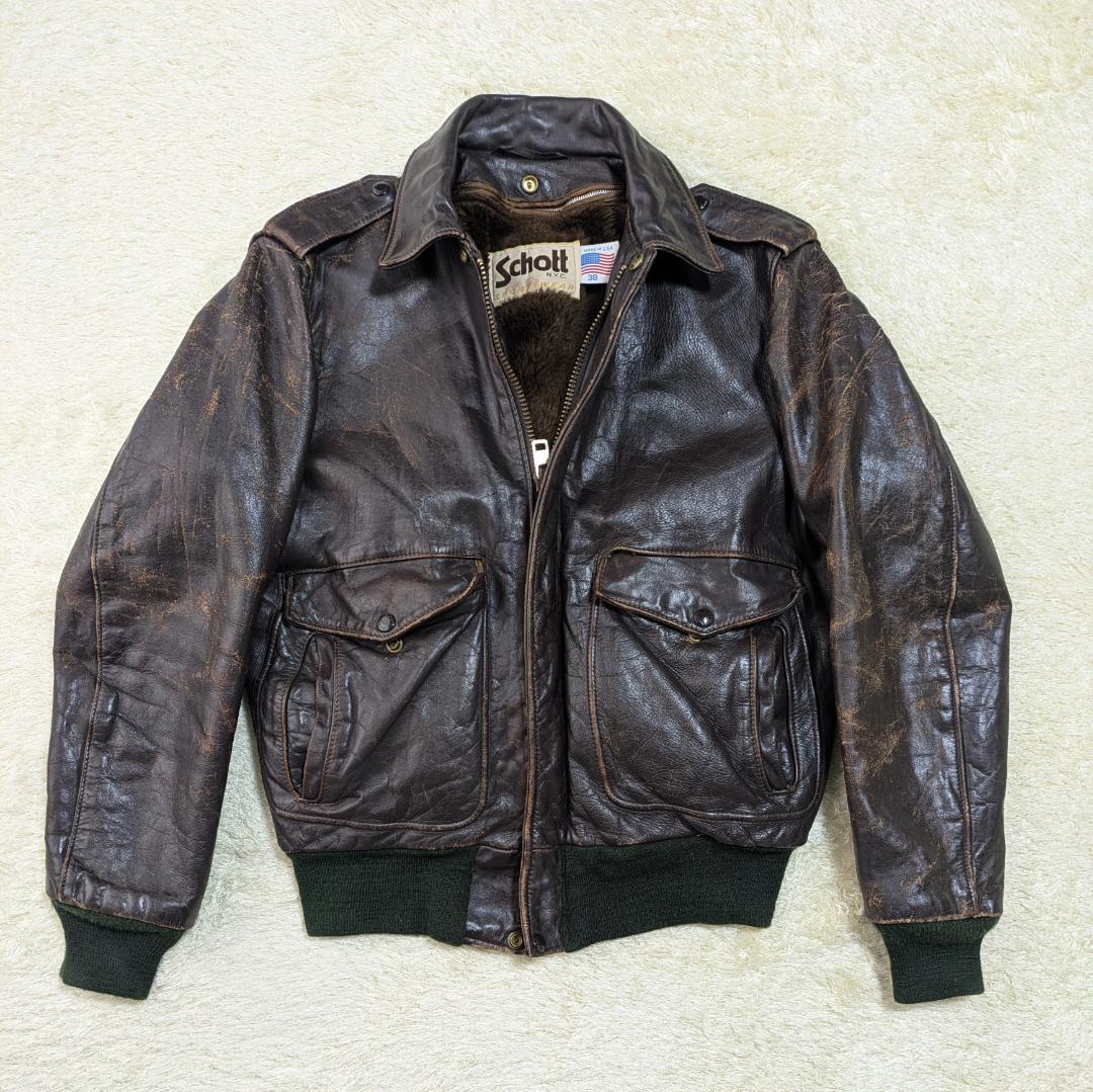 【雰囲気抜群】ショット 184SM レザーフライトジャケット 38 茶