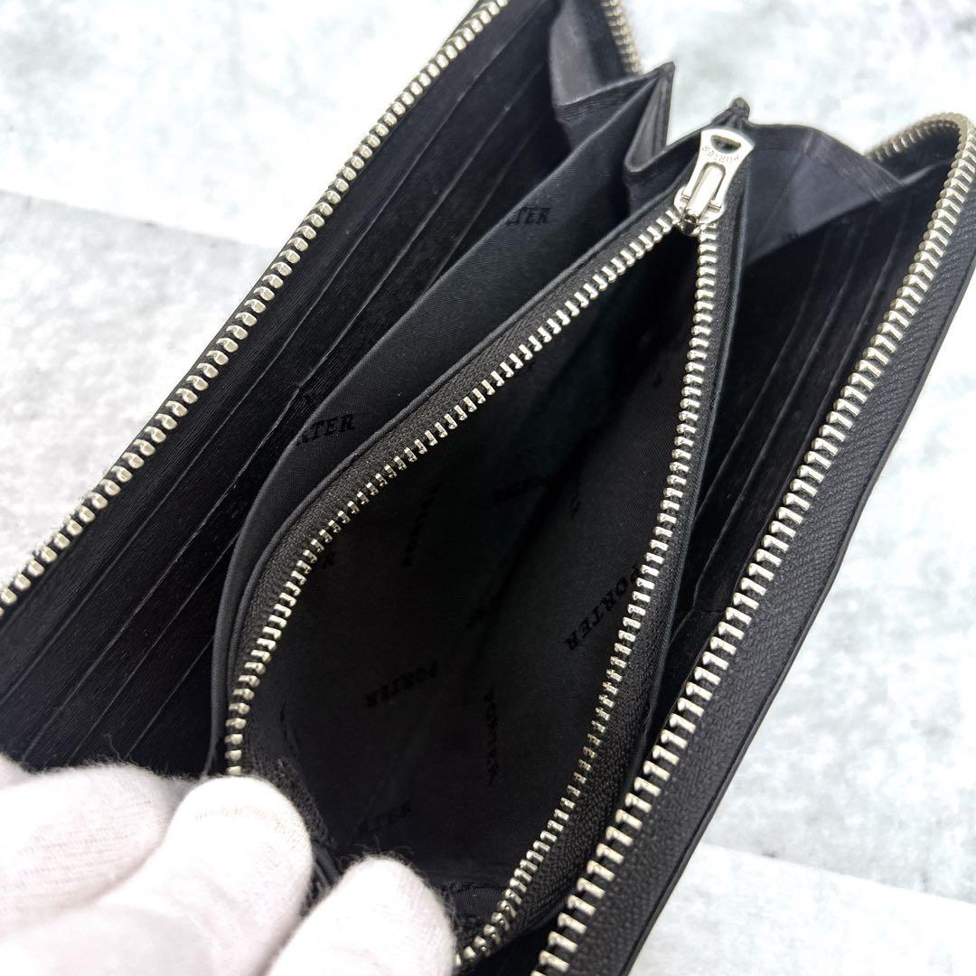 【美品】PORTERポーター カレント レザー L字ファスナー 長財布 ブラック