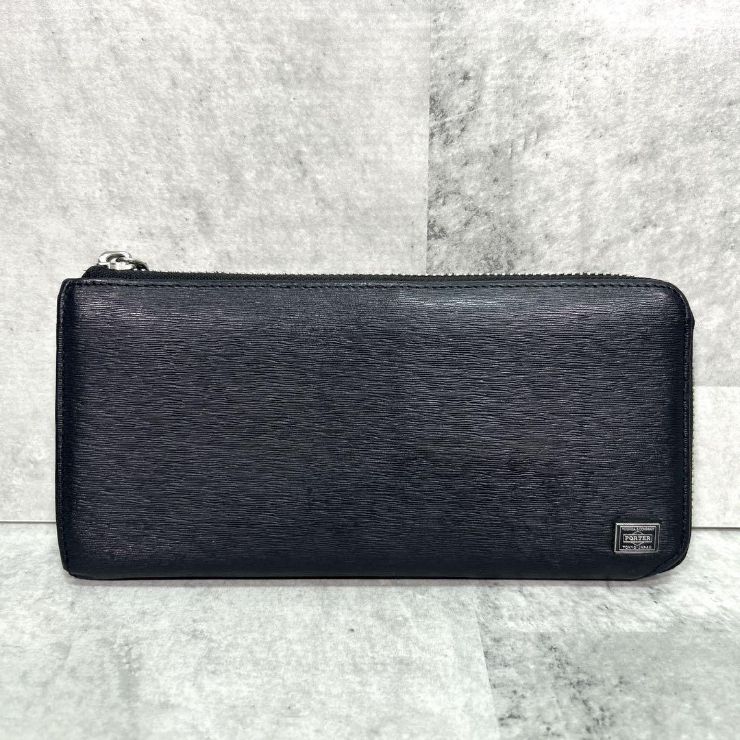 【美品】PORTERポーター カレント レザー L字ファスナー 長財布 ブラック