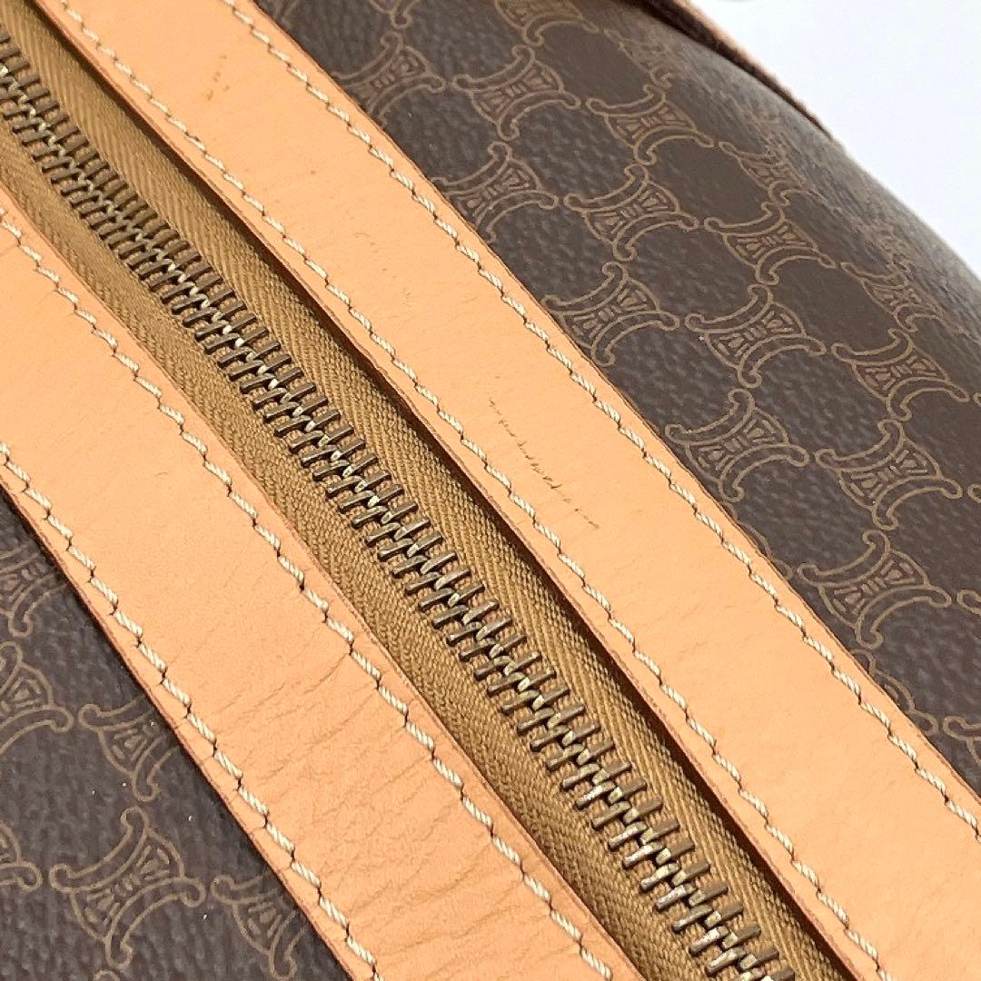 【CELINE】ボストンバッグ　マカダム柄　ゴールド金具　ダークブラウン　南京錠