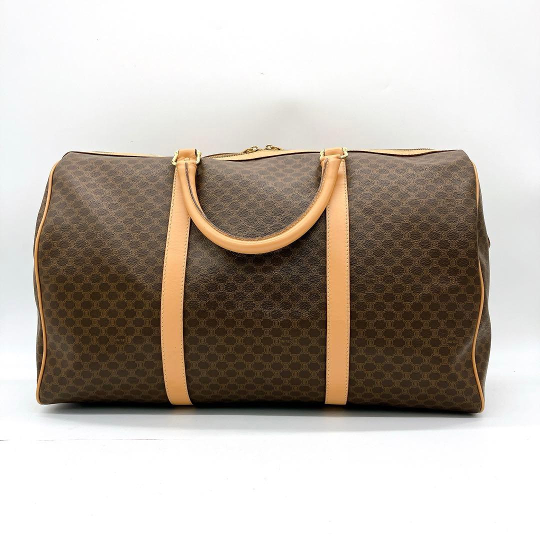 【CELINE】ボストンバッグ　マカダム柄　ゴールド金具　ダークブラウン　南京錠