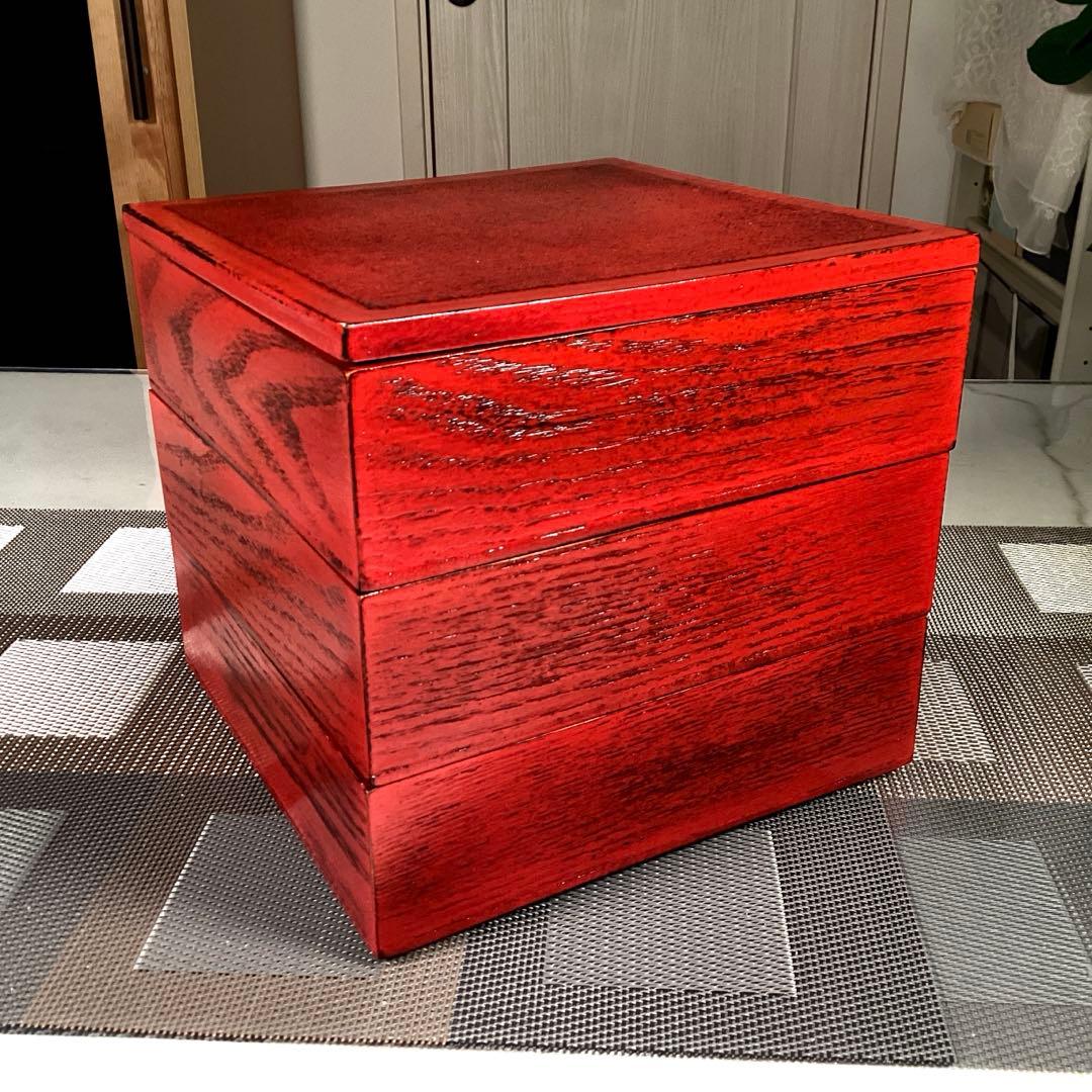 けやき　三段重　赤