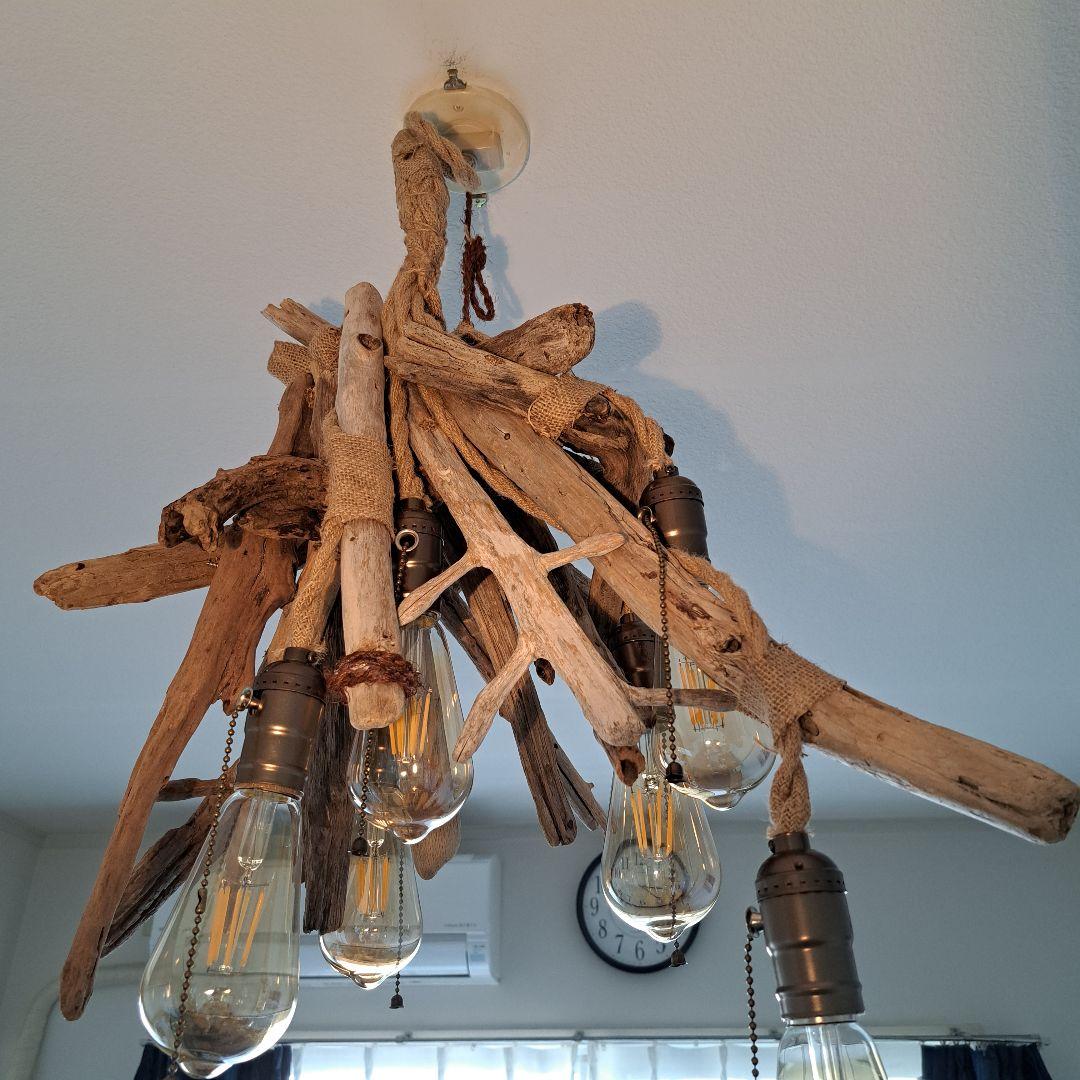 流木インテリア　6灯ペンダント　エジソン球付　ヴィンテージソケット　6〜10帖