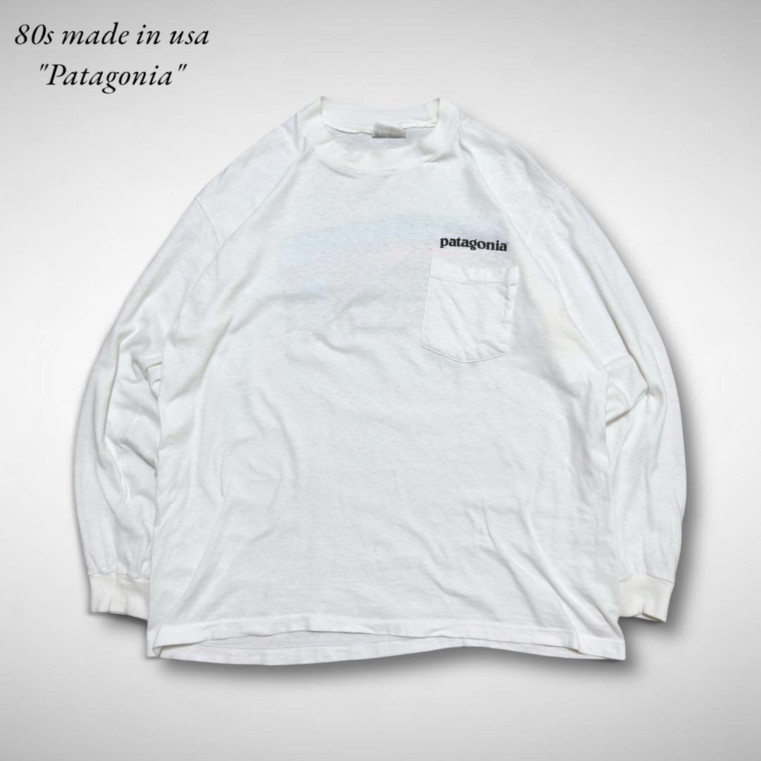 80sアメリカ製パタゴニアビンテージTシャツポケ付きロンT長袖白Lstedman