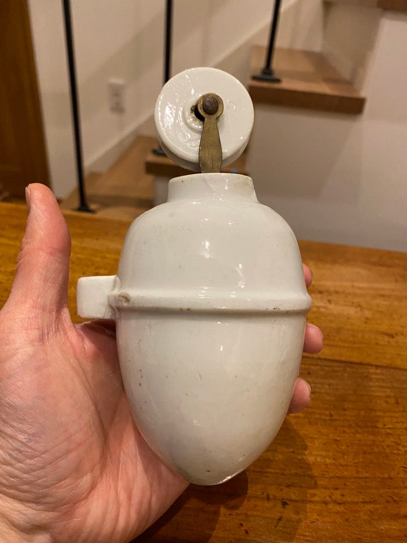 ⑦アンティーク　陶器　ペンダントライト滑車　バランサー　昇降機　照明器具