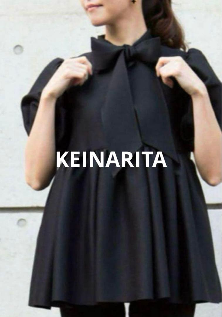 【美品】KEINARITA ケイナリタ　ボウタイタックギャザーブラウス　F