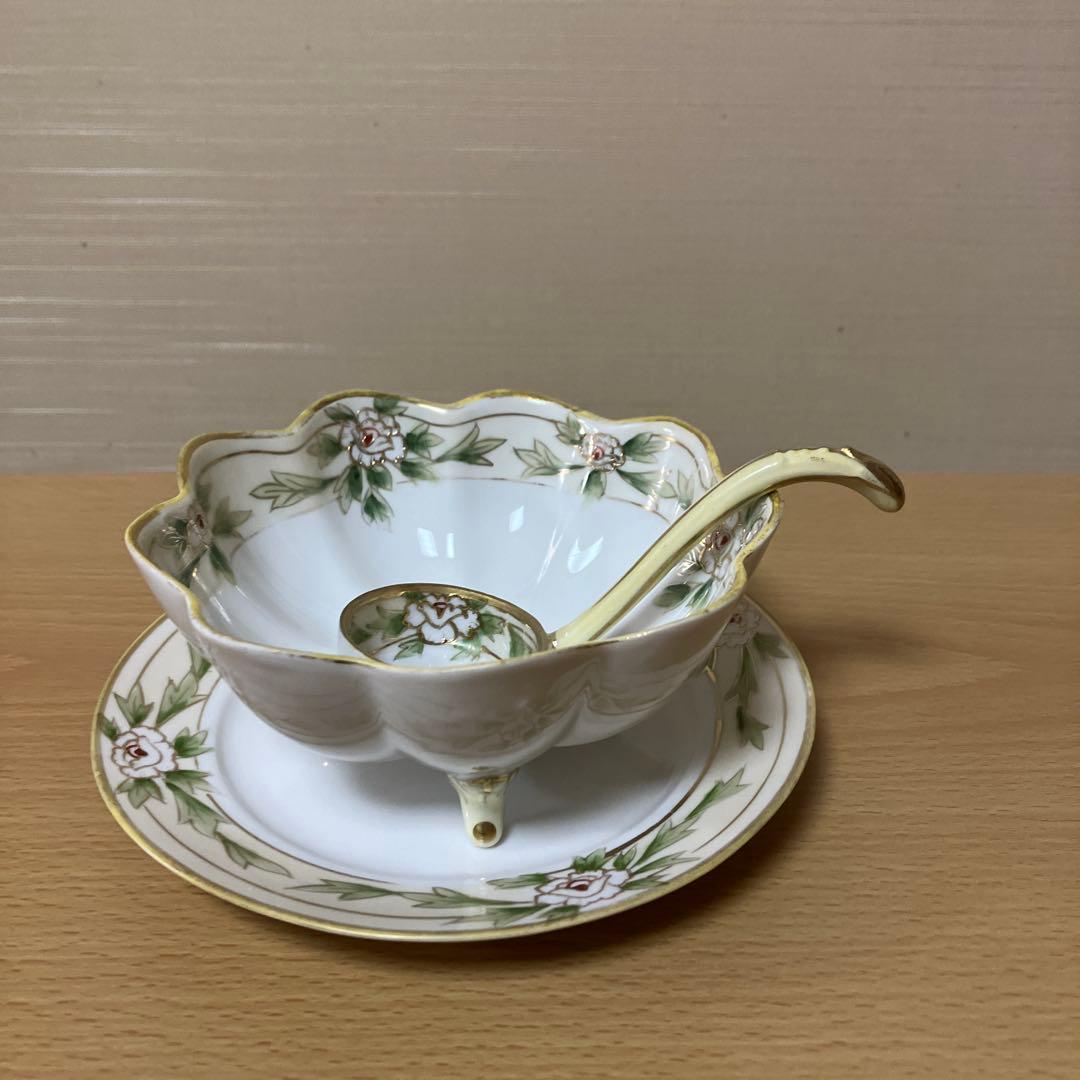 3. オールドノリタケ、M Nippon印　ボウル、ソーサー、スプーンのトリオ