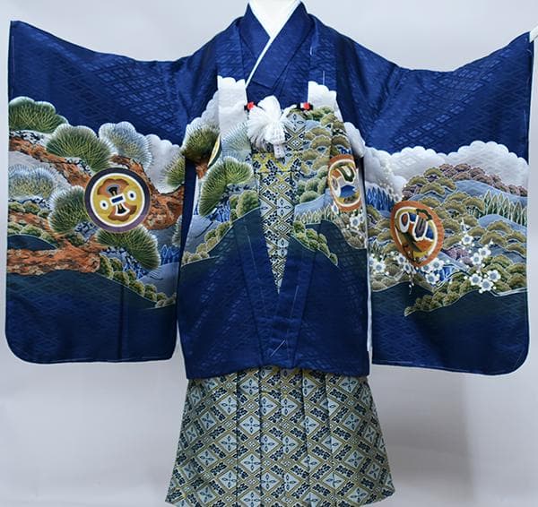 七五三 五歳 男児 羽織袴フルセット 鷹 紺地 紋袴 袴変更可 NO38818