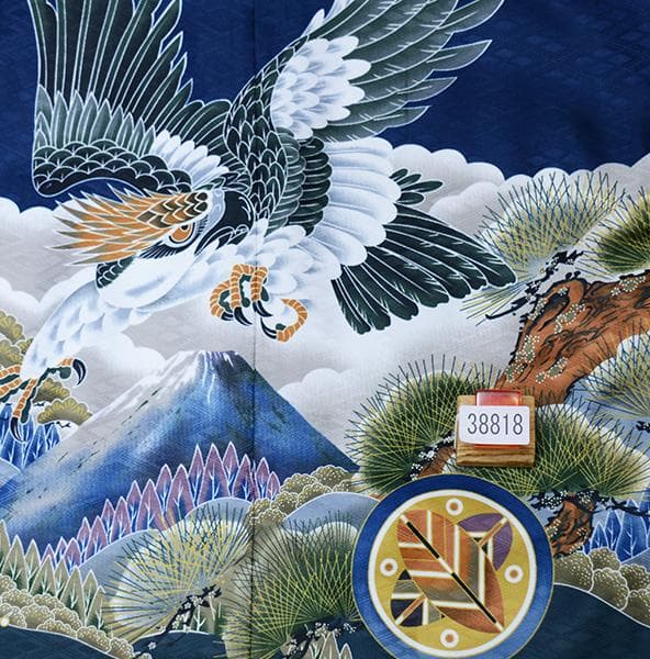 七五三 五歳 男児 羽織袴フルセット 鷹 紺地 紋袴 袴変更可 NO38818