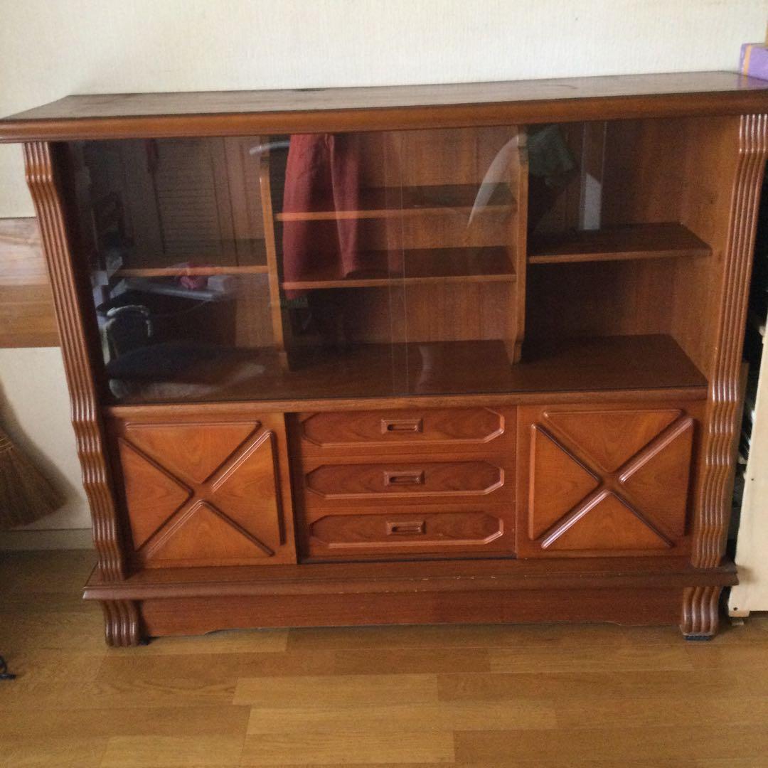 木製キャビネット サイドボード ガラス扉付き A139