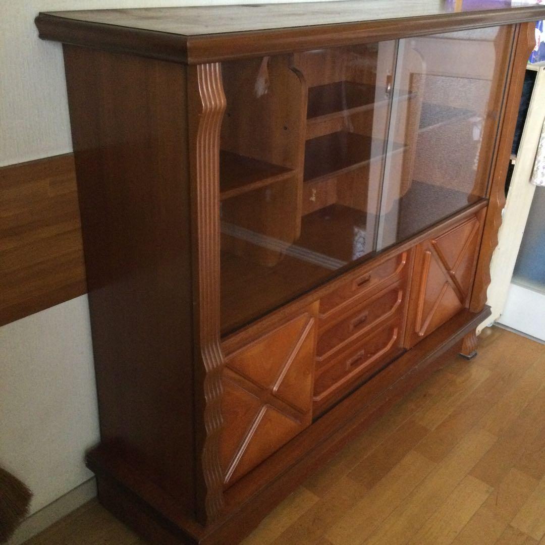 木製キャビネット サイドボード ガラス扉付き A139