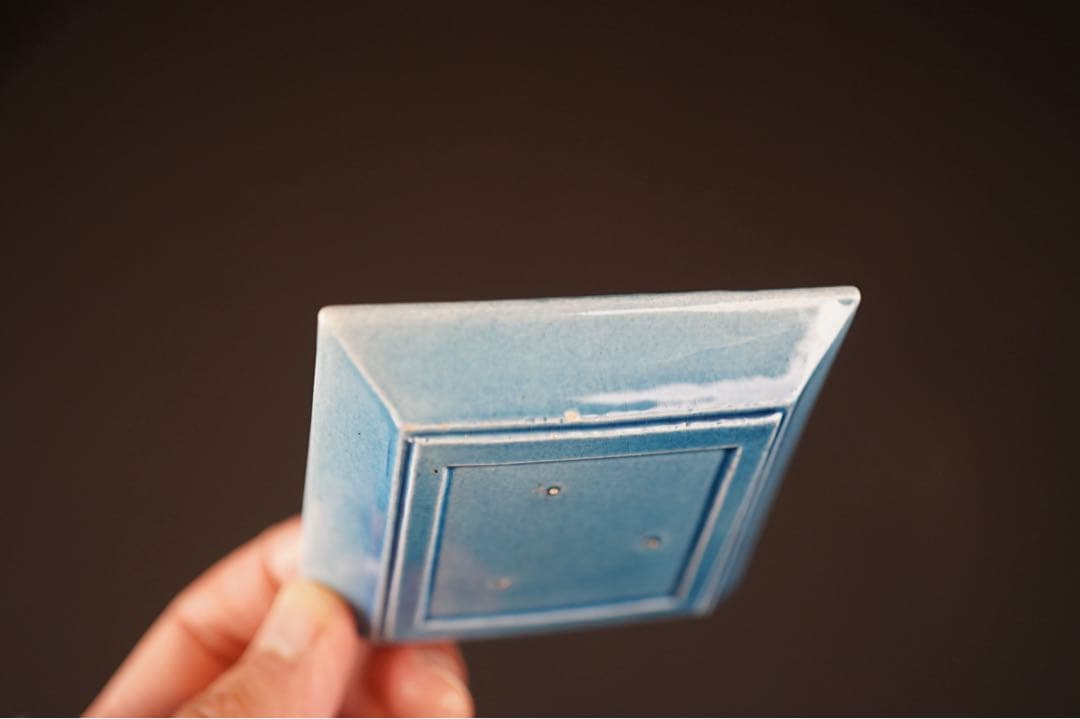 淡路珉平焼 青釉 草文 四方小皿 5客 / 角皿 向付 豆皿 懐石料理道具