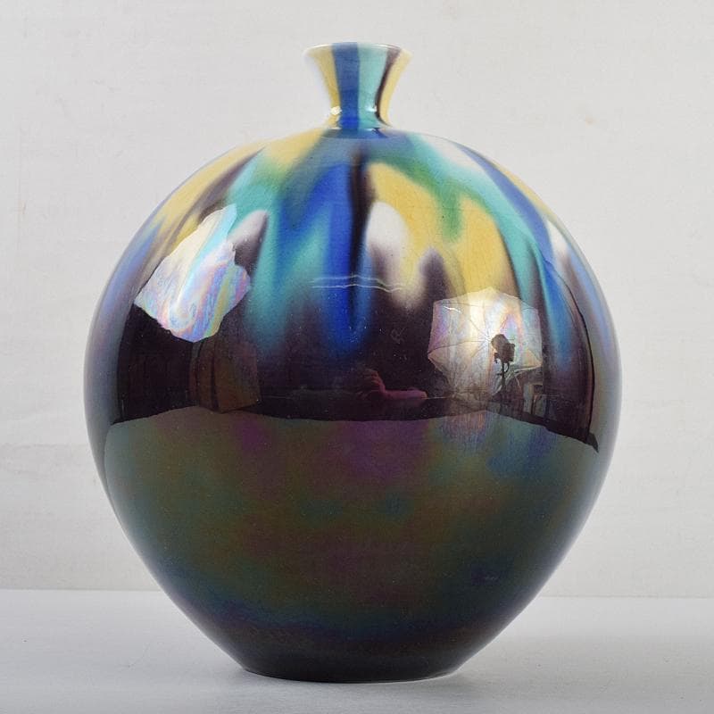 九谷焼　柳雨軒　三代八十吉　徳田正彦作　彩釉　壷　共箱　U　R9360B