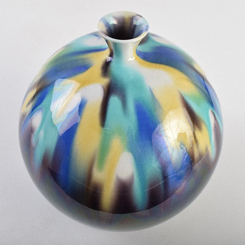 九谷焼　柳雨軒　三代八十吉　徳田正彦作　彩釉　壷　共箱　U　R9360B